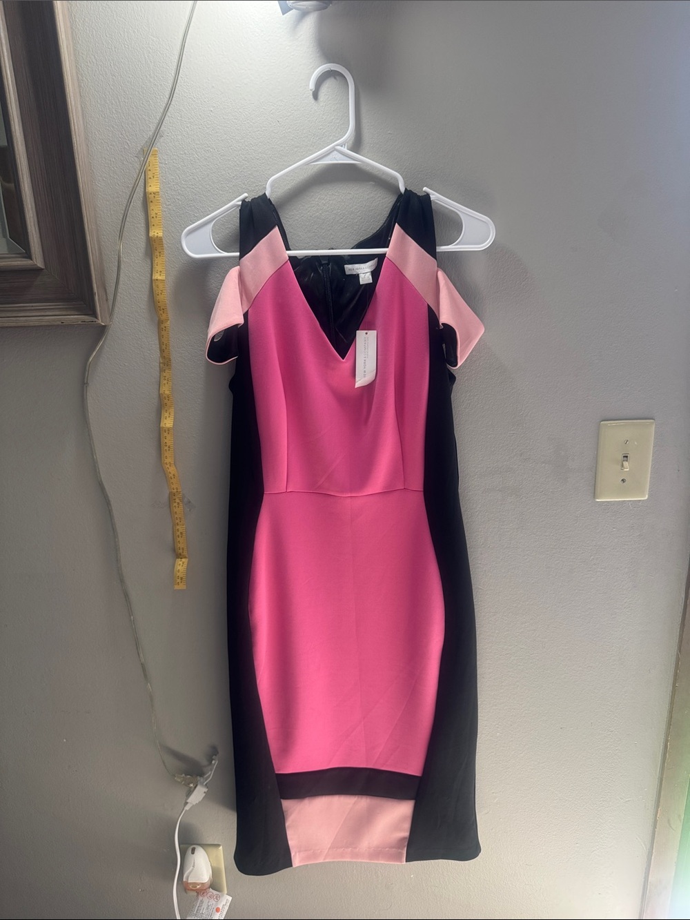 New York & Company Pink and Black Cold-Shoulder Sheath Dress